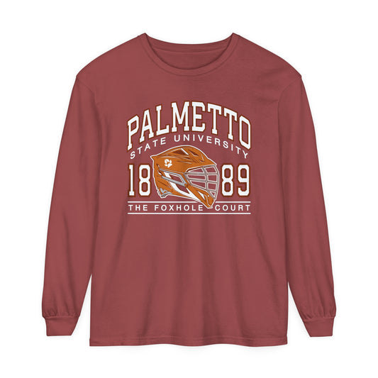Palmetto state university foxhole court all for the game long sleeve shirt in rust on white background