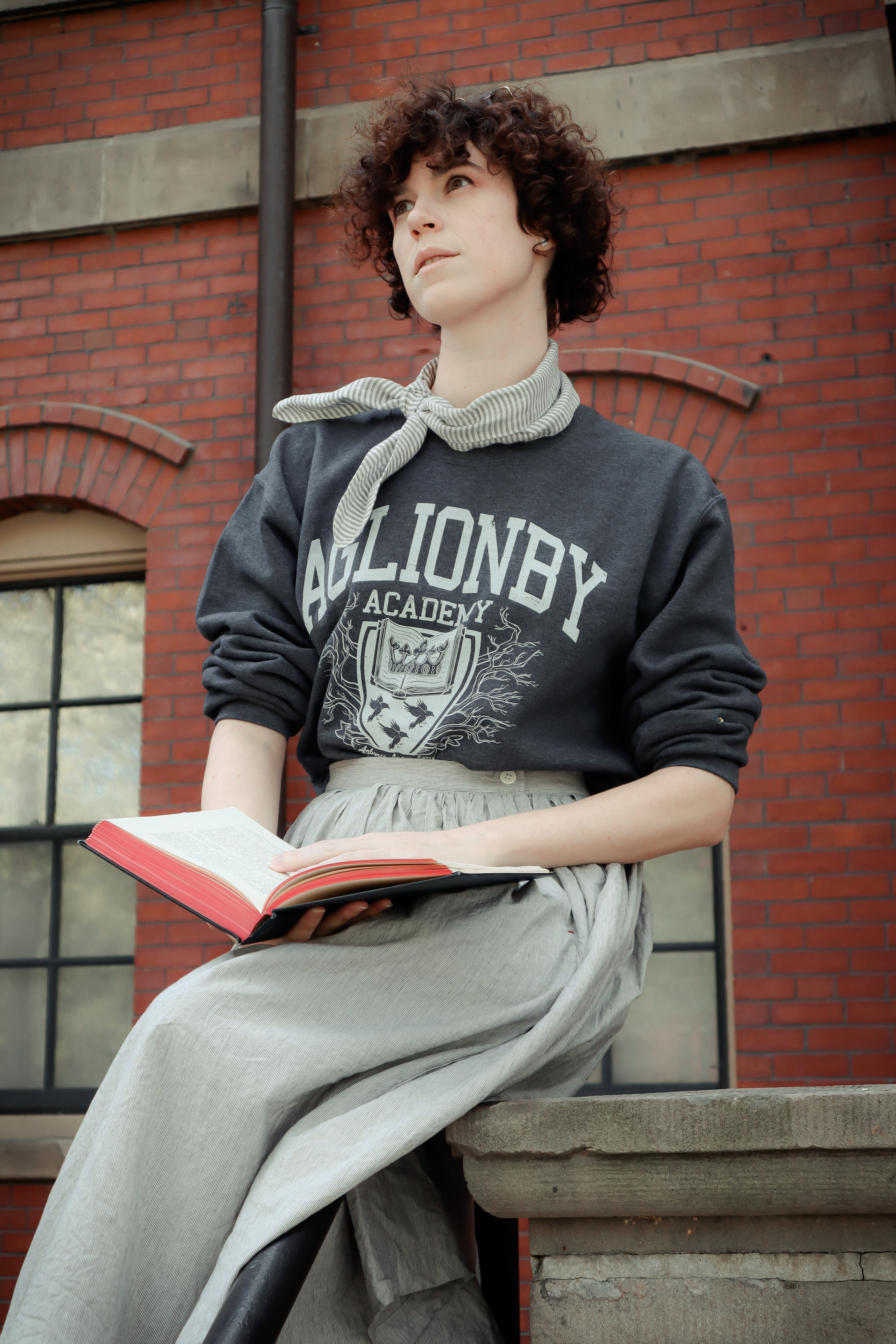 Aglionby academy from the raven cycle sweatshirt in grey modeled on the harvard campus for for Adam Parrish 