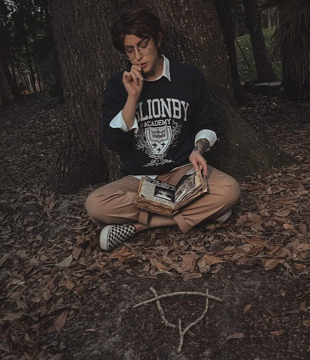 Aglionby sweatshirt in navy modeled by gansey 