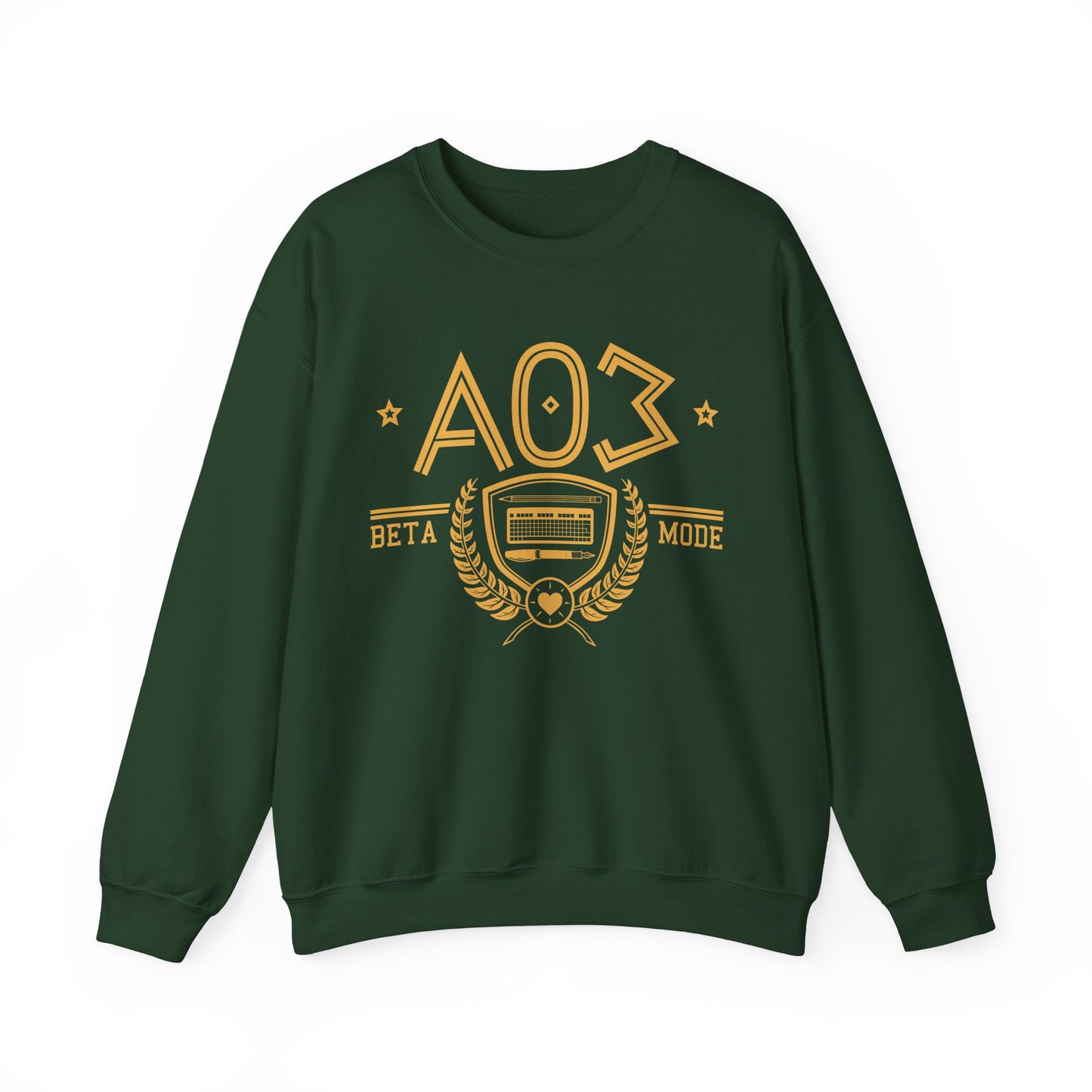 Product photo of the fanfic website inspired shirt with a sorority themed design in forest green