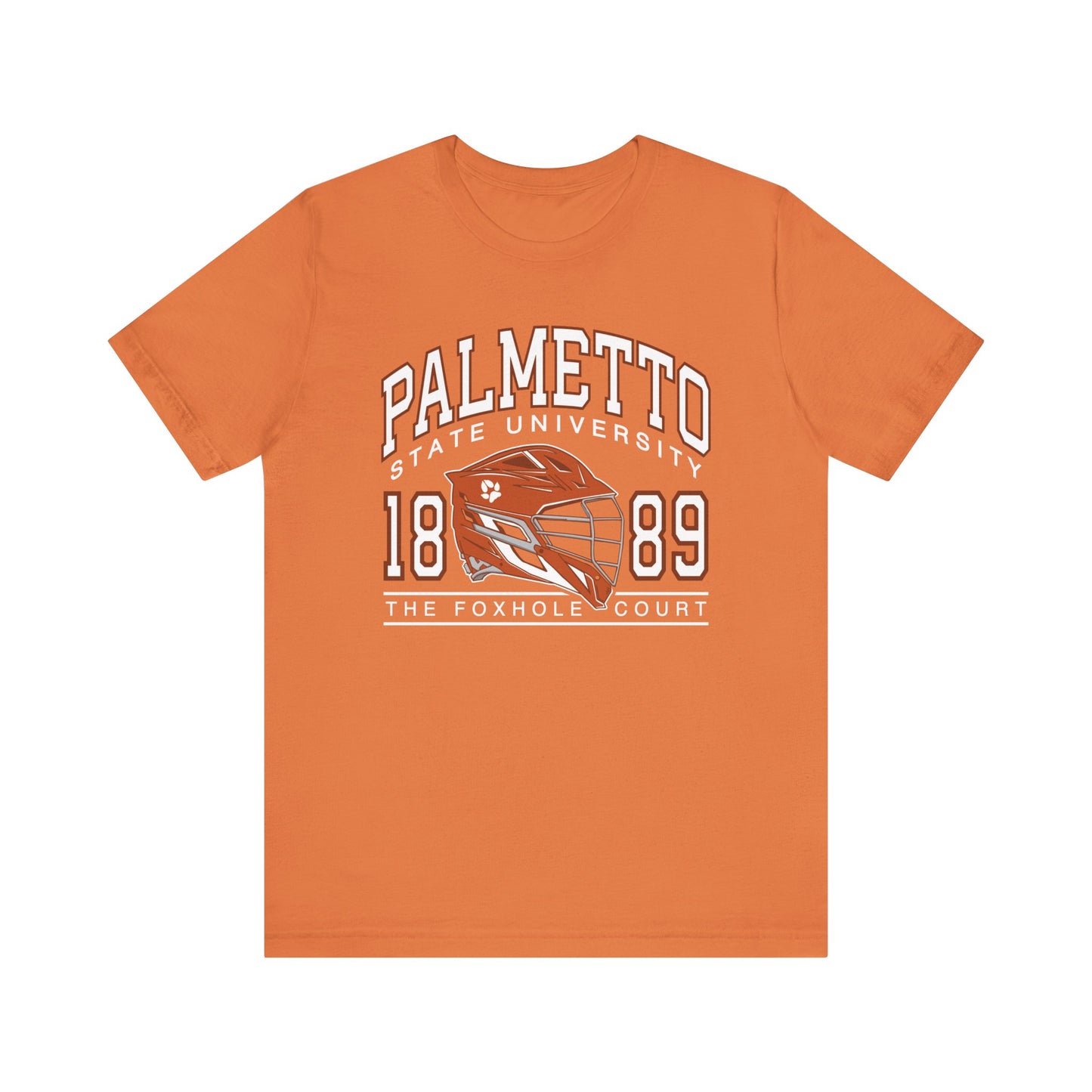Palmetto state university foxhole court all for the game shirt in faded orange on white background 