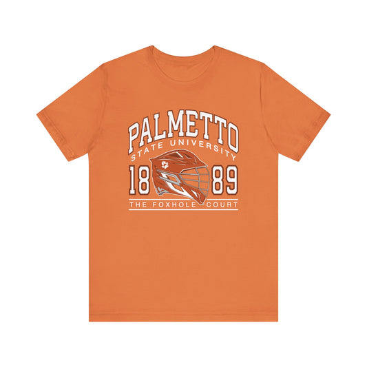 Palmetto state university foxhole court all for the game shirt in faded orange on white background 