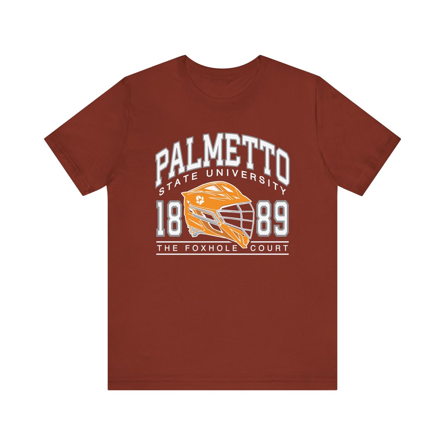 Palmetto state university foxhole court all for the game shirt in rust on white background 