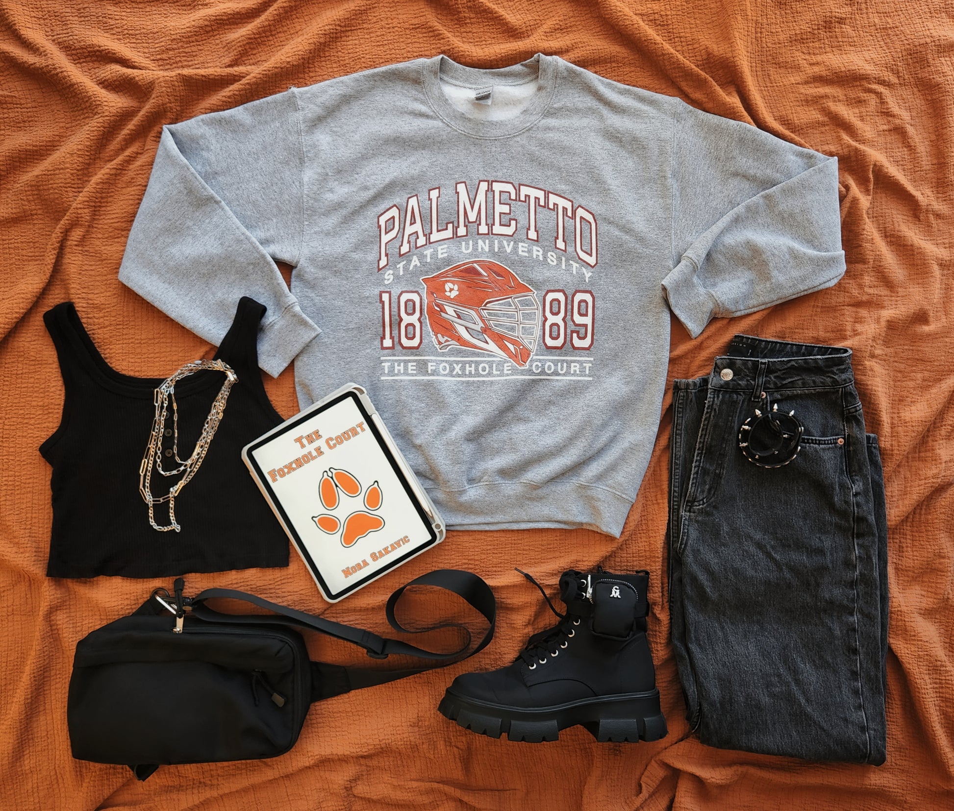 Palmetto Sweatshirt in Grey Flatlay