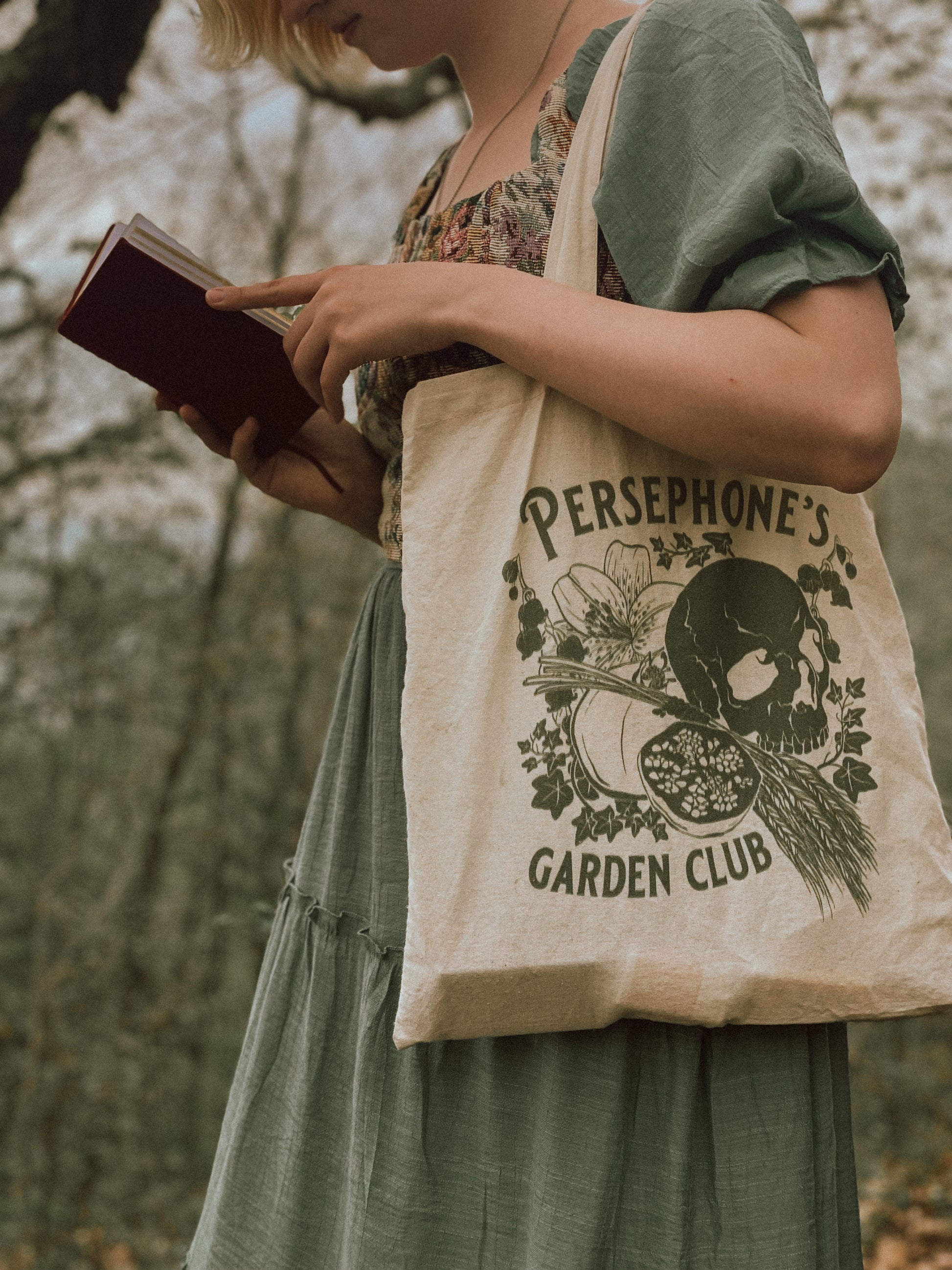 Persephone tote bag styled by model