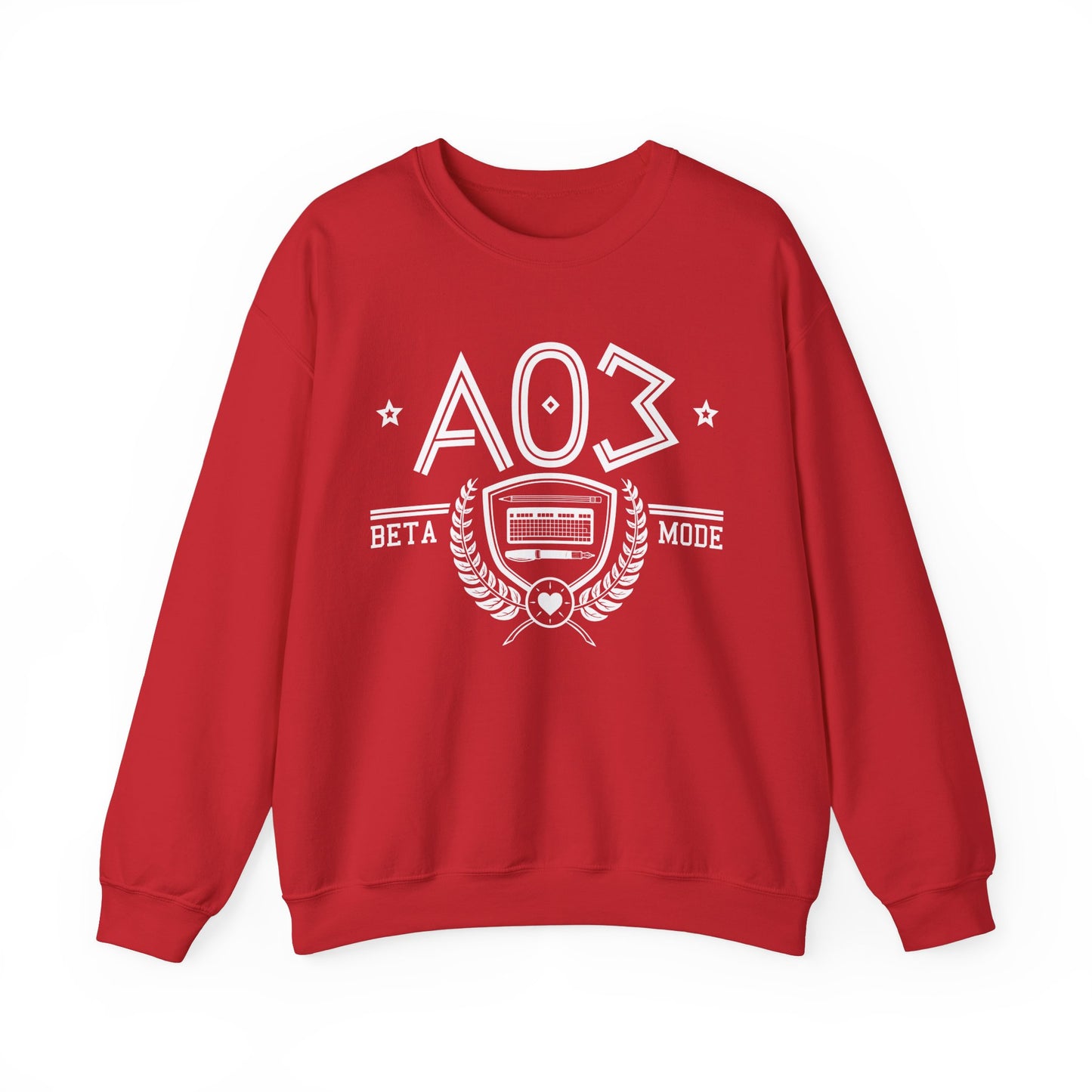Product photo of the fanfic website inspired shirt with a sorority themed design in red