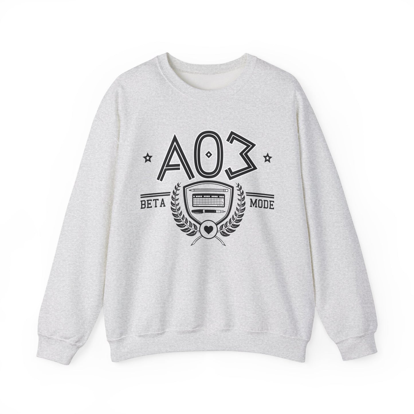 Product photo of the fanfic website inspired shirt with a sorority themed design in light grey