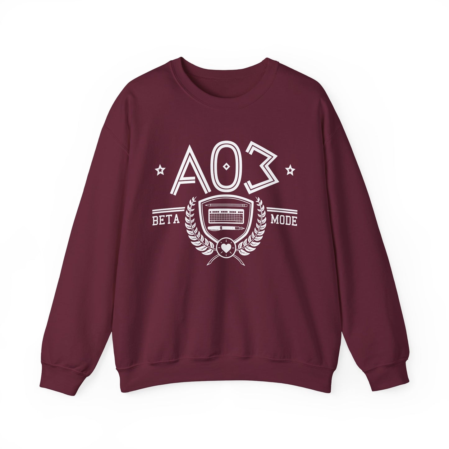 Product photo of the fanfic website inspired shirt with a sorority themed design in maroon